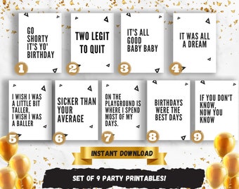 Two 2 Legit to Quit printable Signs Set of Nine Party Printable Decorations- Hip Hop Birthday Decor