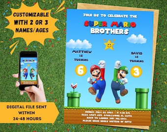 Super Mario Birthday Invitation, Mario Birthday, Luigi Birthday,Printable Double Birthday,Sibling Birthday Invite, Twins Birthday Invitation