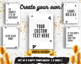 Custom Set of printable Signs -Set of 5 Party Printable Decorations- Hip Hop Birthday Decor- Hip Hop Signs for 90s, 80s Party