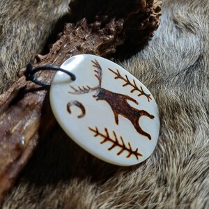 Bear Stag Amulet, Bone Pyrography, Cavebear Antlers Horned Forest God ...