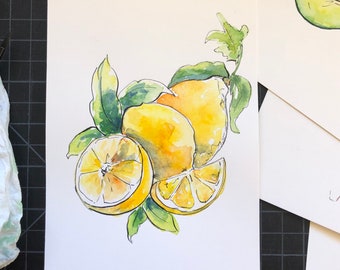 Original Watercolor Lemons Illustration, Watercolor Lemon Painting, Kitchen Wall Art, Fruit Illustration, Fruit Still Life, Original Artwork