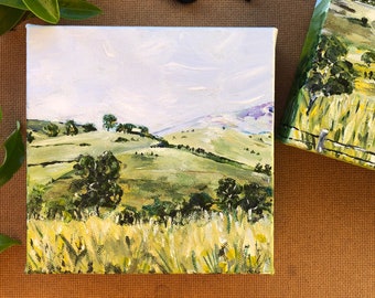 Original Acrylic Landscape Painting On Canvas, Countryside Imagery Walls, Australian Scenic Art, Contemporary Modern Green Field Painting