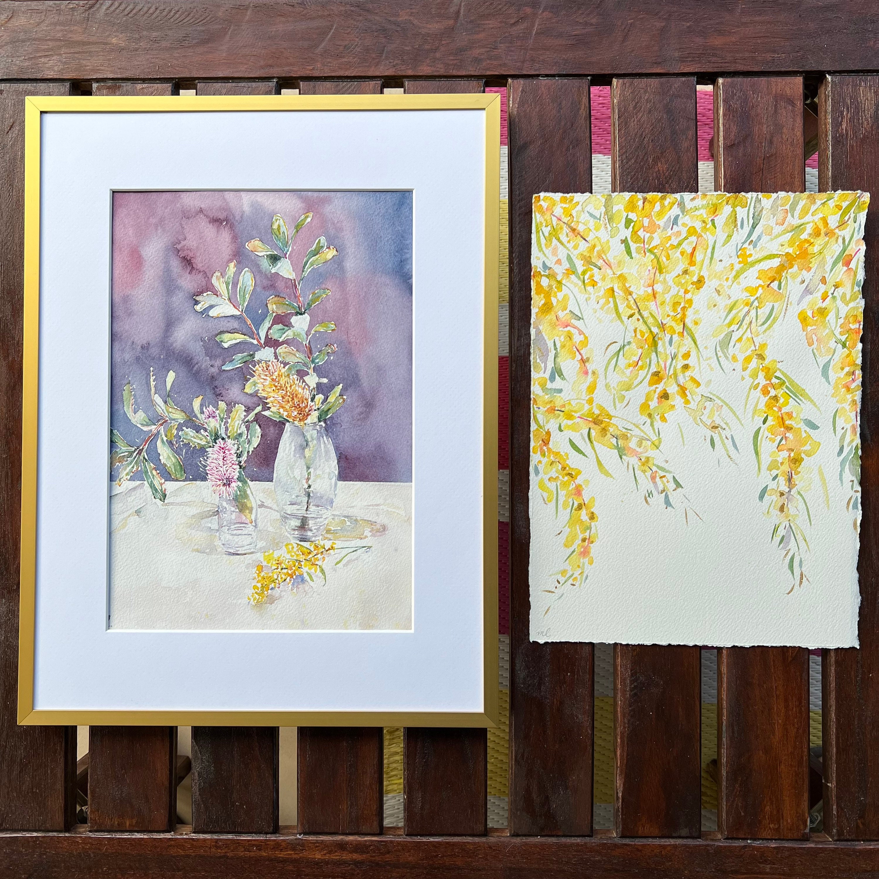 Original Watercolor Wattle Flower Painting Golden Wattle Etsy Australia