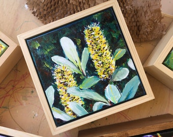 Australian Banksia Painting, Framed Original Acrylic Painting, Original Canvas Painting, Native Australian Floral Painting, Australian Flora