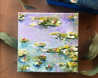 Water Lilies Pond Painting, Original Acrylic Canvas Art, Water Lily Pond Inspired Art, Abstract Landscape Painting, Lotus Canvas Painting
