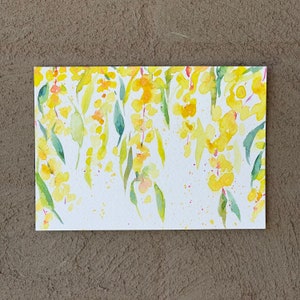 Carte postale australienne aquarelle florale, peinture de carte postale de caroncules dorés, carte originale peinte à la main à la main pour toutes les occasions, carte de Noël
