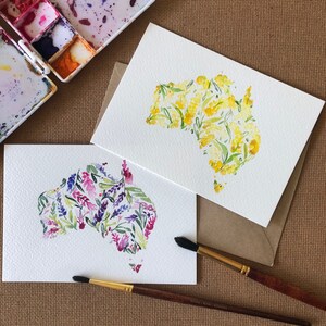 Art de la carte de l'Australie, aquarelle originale d'Australie, peinture de carte, carte florale, carte florale, souvenir australien, cartes postales aquarelles australiennes