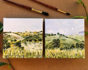 Original Acrylic Countryside Landscape Painting On Canvas, Australian Countryside Scenic Art, Country Imagery Walls, Small Ready to Hang Art