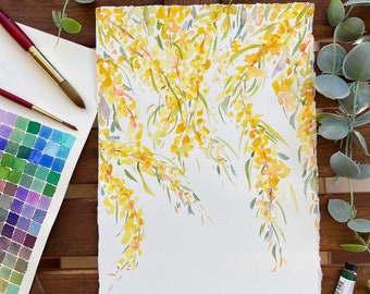 Original Watercolor Wattles Painting, Golden Wattle Artwork, Australian Native Flower Art, Bush Art, Home Gift, Loose Watercolor Florals