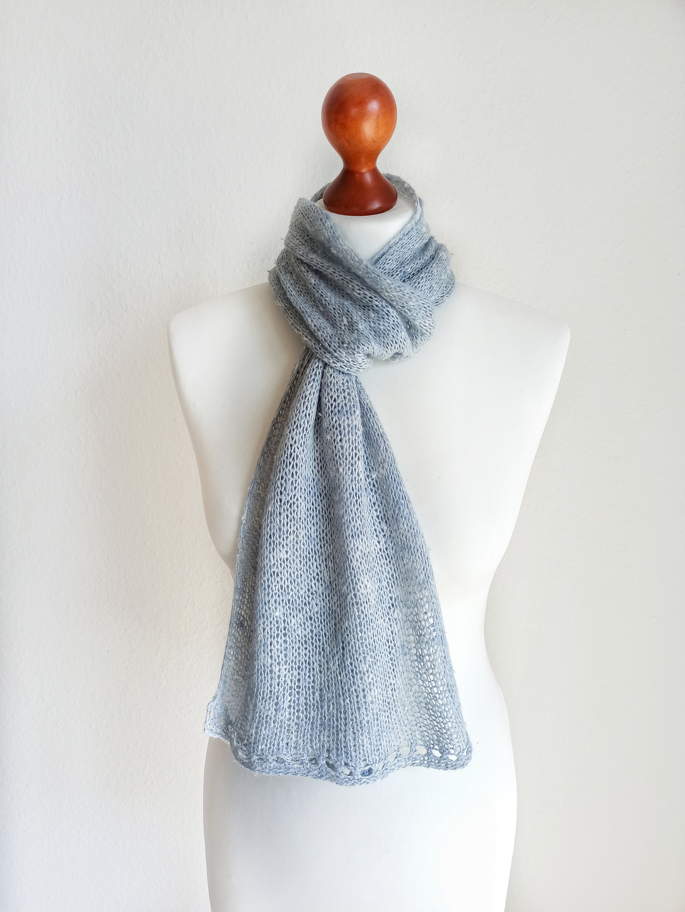 Silk skinny scarf light blue silk scarf Summer thin scarf | Etsy