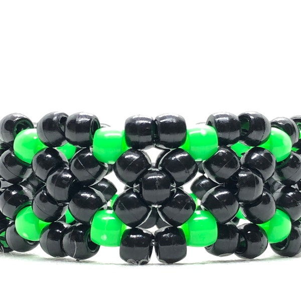 Alien Ooze Kandi Cuff - Rave Kandi, EDM Festival Wear, EDC accessories, Cybergoth Jewelry, Scenecore, Pony Beaded, Neon Green and Black