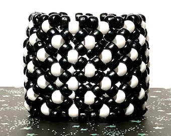Black and White Kandi Cuff - Checkered, Pony Beaded