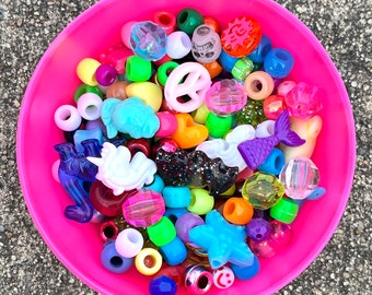 200+ Beads. Scoops of Bead Confetti - 2 Ounce Bags, DIY Crafts, Bag of Beads & Charms, Pony Beads, Bead Mix, Y2k, Rave Jewelry, Kandi Trade