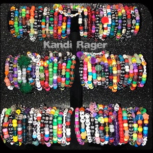 1-100 KANDI BRACELETS, Custom or Random, Personalized Singles, Pony Beaded, Multiple, Lot, Bundle, Grab Bag, Rave Wear, EDM Festival