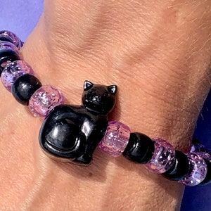 Black Cat Kandi Beaded Bracelet - Goth, Emo, Witchy, Kitty