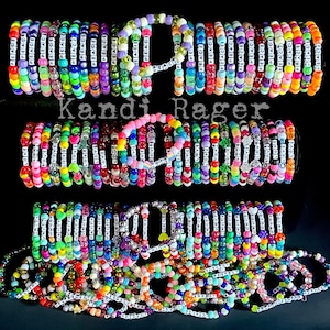 1-100 KANDI BRACELETS Custom or Random, Personalized Singles, Pony Beaded, Multiple, Lot, Bundle, Grab Bag, Rave Wear, EDM Festival