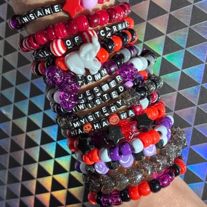 Dark Clowncore Aesthetic Kandi Bracelets, Wicked Clown - Set of 10