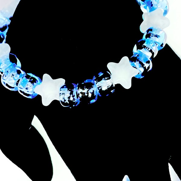 Frosty Stars Kandi Bracelet - Rave Kandi Cutesy Blue EDM Festival Accessories Preppy Winter Gift Ideas Single Decora Aesthetic Fairy Kei