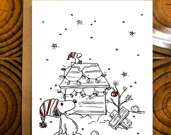 Snoopy Christmas Card - Etsy