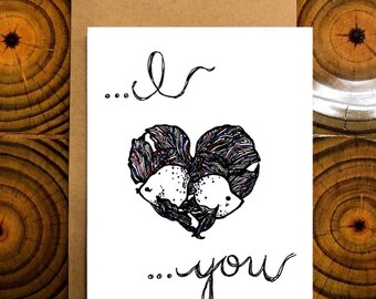 Fish Heart Love Card, Valentine's Day Card, Anniversary Card