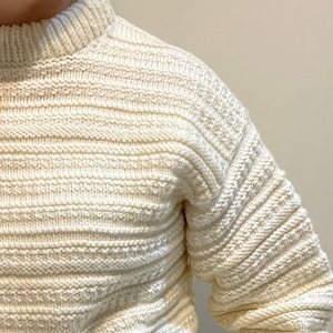 Hand-Knit Ecru Crew Neckline Sweater with Unique Shoulder Details - The Perfect Addition to Your Timeless Wardrobe - READY TO SHIP