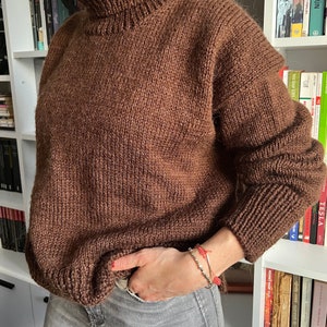 Cozy Brown Turtleneck Hand-Knitted Sweater - Handknit Fall/Winter Fashion - READY TO SHIP