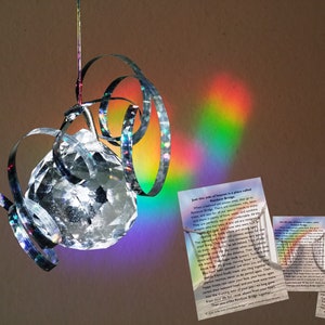 Pet Loss Gift Set w Reflections of Rainbow Bridge Prism Pet Memorial Suncatcher & Condolence Poem on Bookmark, 4x6, Wallet Card- Dog Cat Any