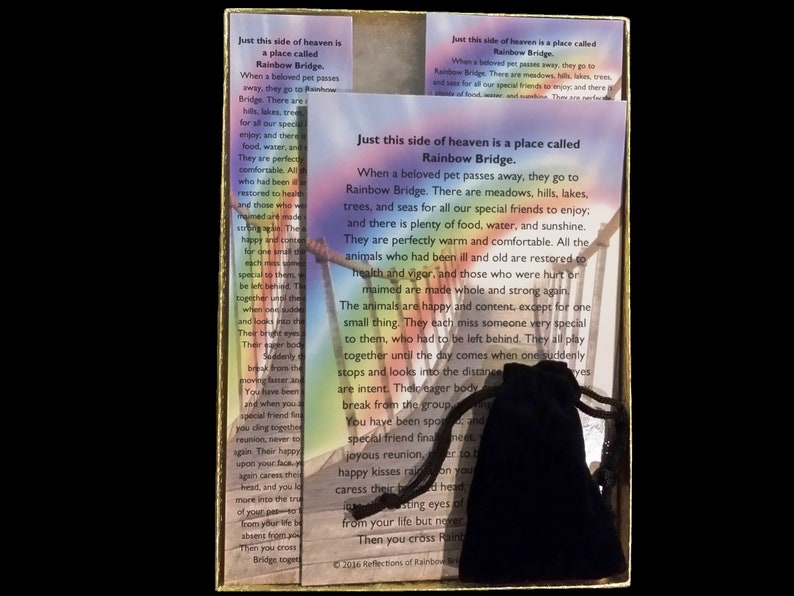 Pet Memorial Set w Reflections of Rainbow Bridge Prism Suncatcher, Bookmark, 4x6 & Wallet Card Poems for Dog Cat Any Pet Loss Sympathy Gift image 3