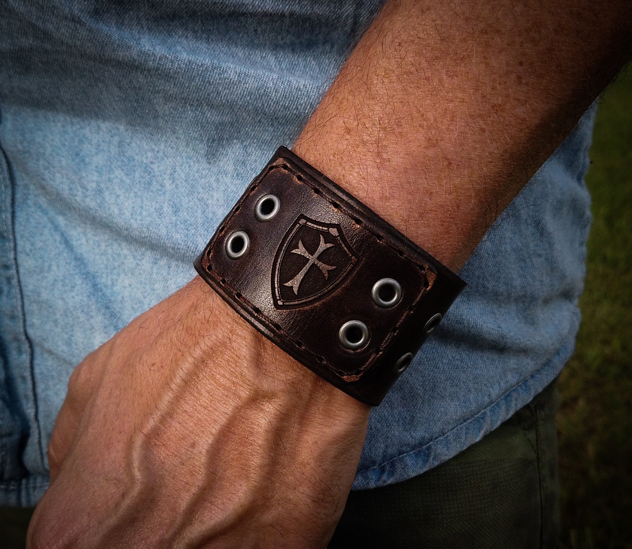 Men's Leather Bracelet with Initials