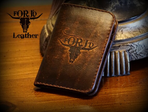 Engraved Front Pocket Leather Wallet, Leather Wallet, Vintage Leather Wallet,