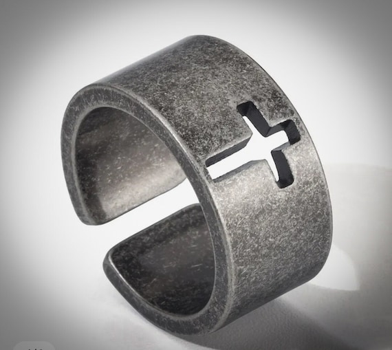 Stainless Steel Antique Cross Ring
