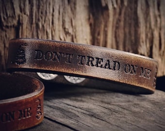 Don't Tread on Me Bracelet, Second Amendment Bracelet, Leather Bracelet, Gadsden Flag Bracelet, Women's Bracelet, Men's Bracelet