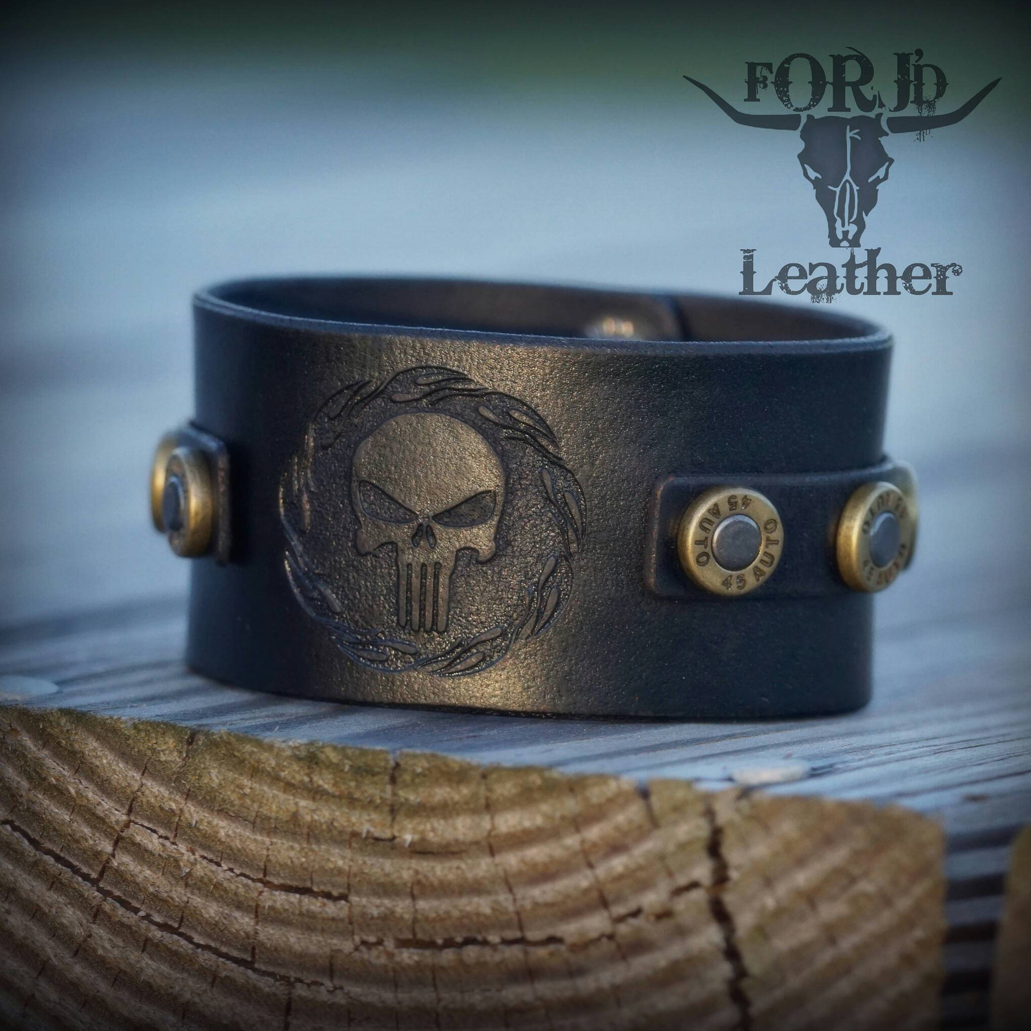 Leather Cuff Bracelet, Leather Bullet Cuff