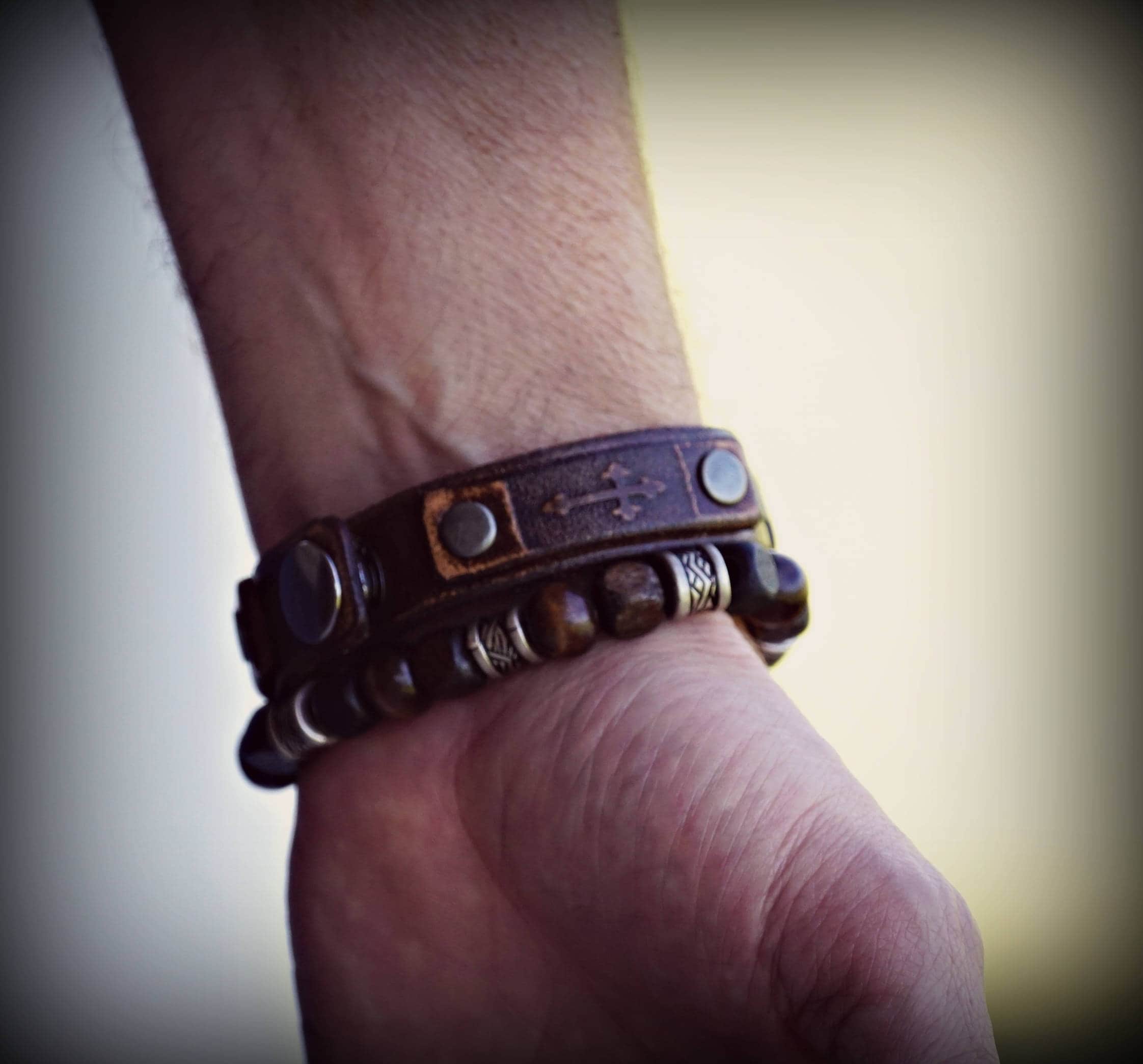 Genuine Wide Leather Cuff, Men Leather Bracelet, Brown