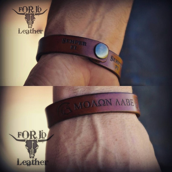 Men's leather bracelet, women's leather bracelet, Molon Labe leather bracelet