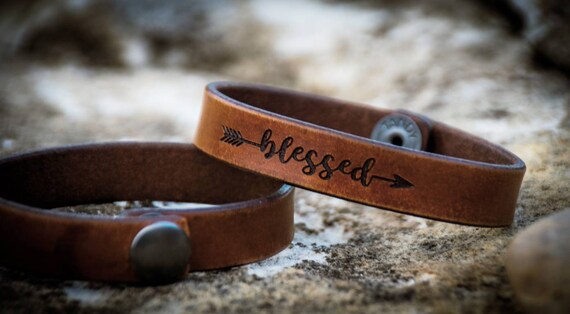 Leather "Blessed" bracelet, Leather Bracelet,  Women's Leather Bracelet,  Men's Leather Bracelet