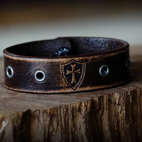 Crusader Leather Strap, Leather Cuff,  Leather Bracelet