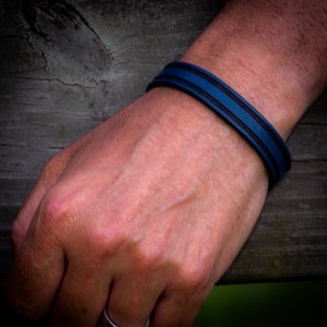 Thin Blue Line Leather Bracelet, Police Bracelet