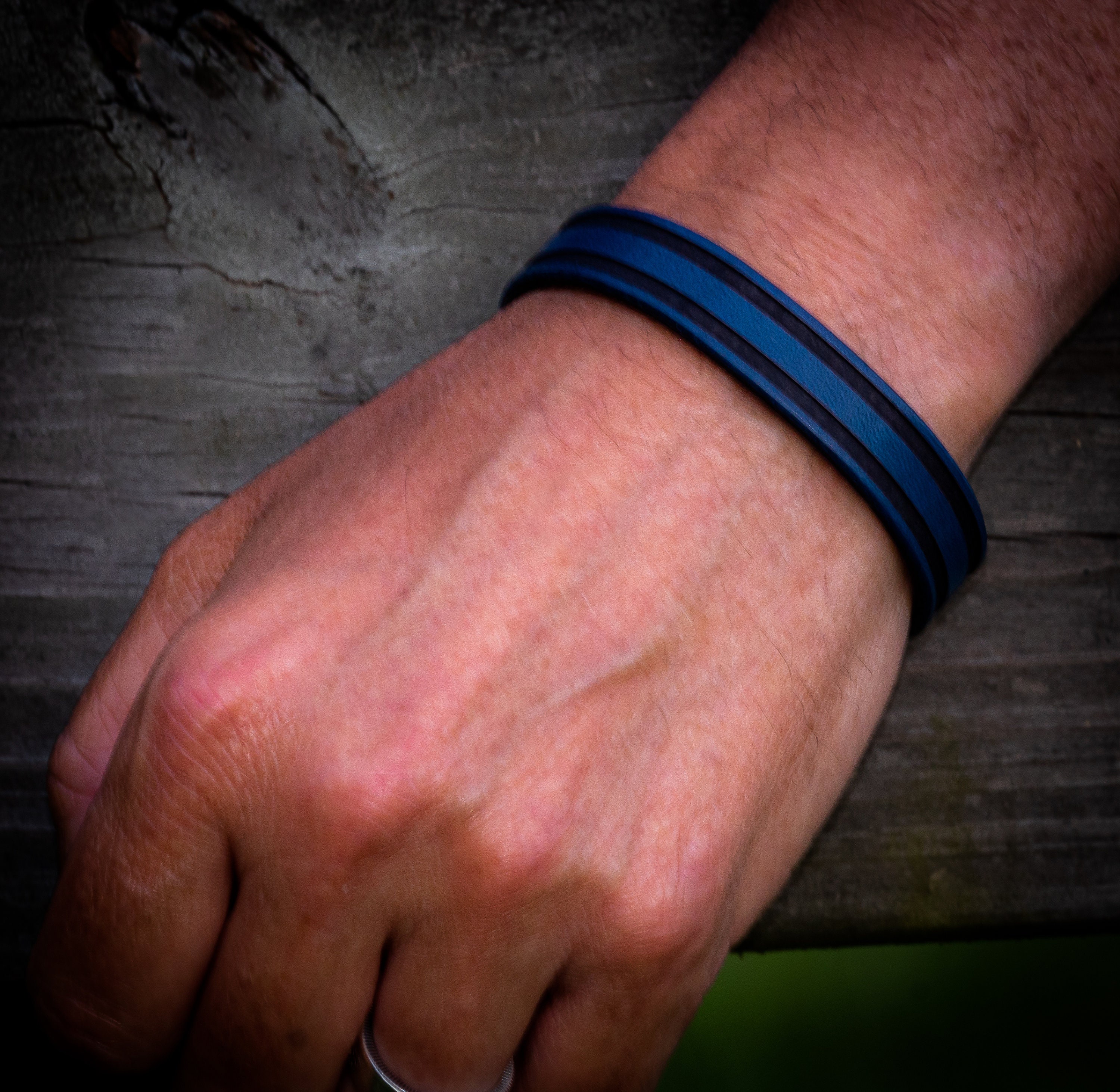 Thin Blue Line Leather Bracelet, Police Bracelet