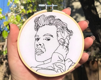 Harry Styles | Little Line Art Portrait | 4" Embroidery Hoop