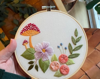 Mushroom Florals | 6” Embroidery Hoop Art