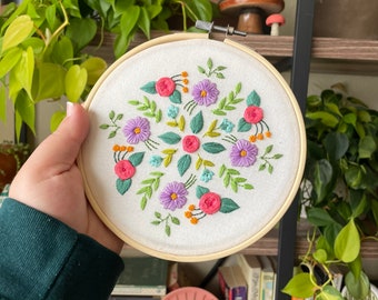 Flower Mandala | Floral 6” Embroidery Hoop Art