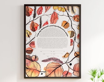 Ketubah with Fall Leaves, Original Autumn Ketubah Print