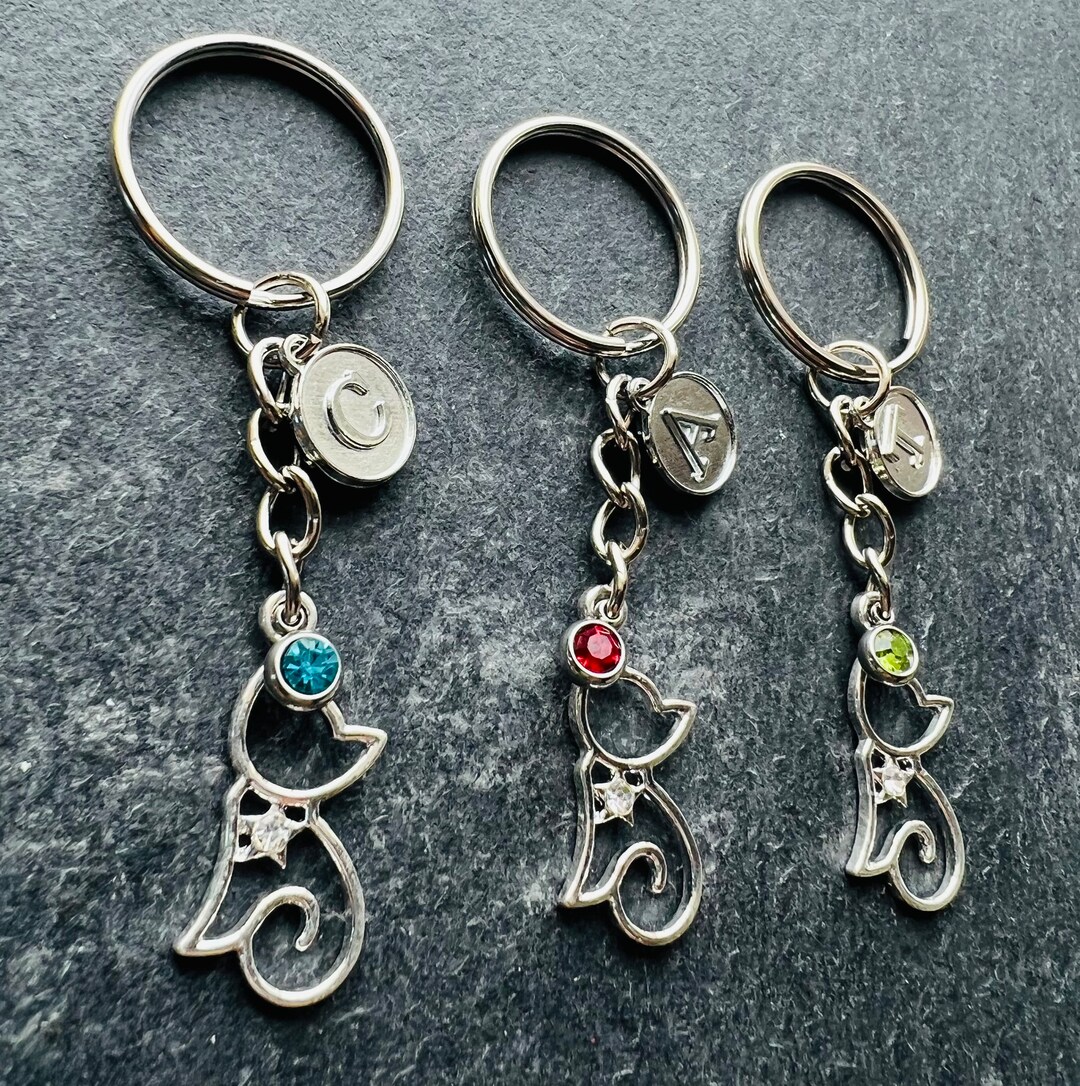 Cat Keyring / Cat Initialled Keychain / Personalised Keyring - Etsy UK