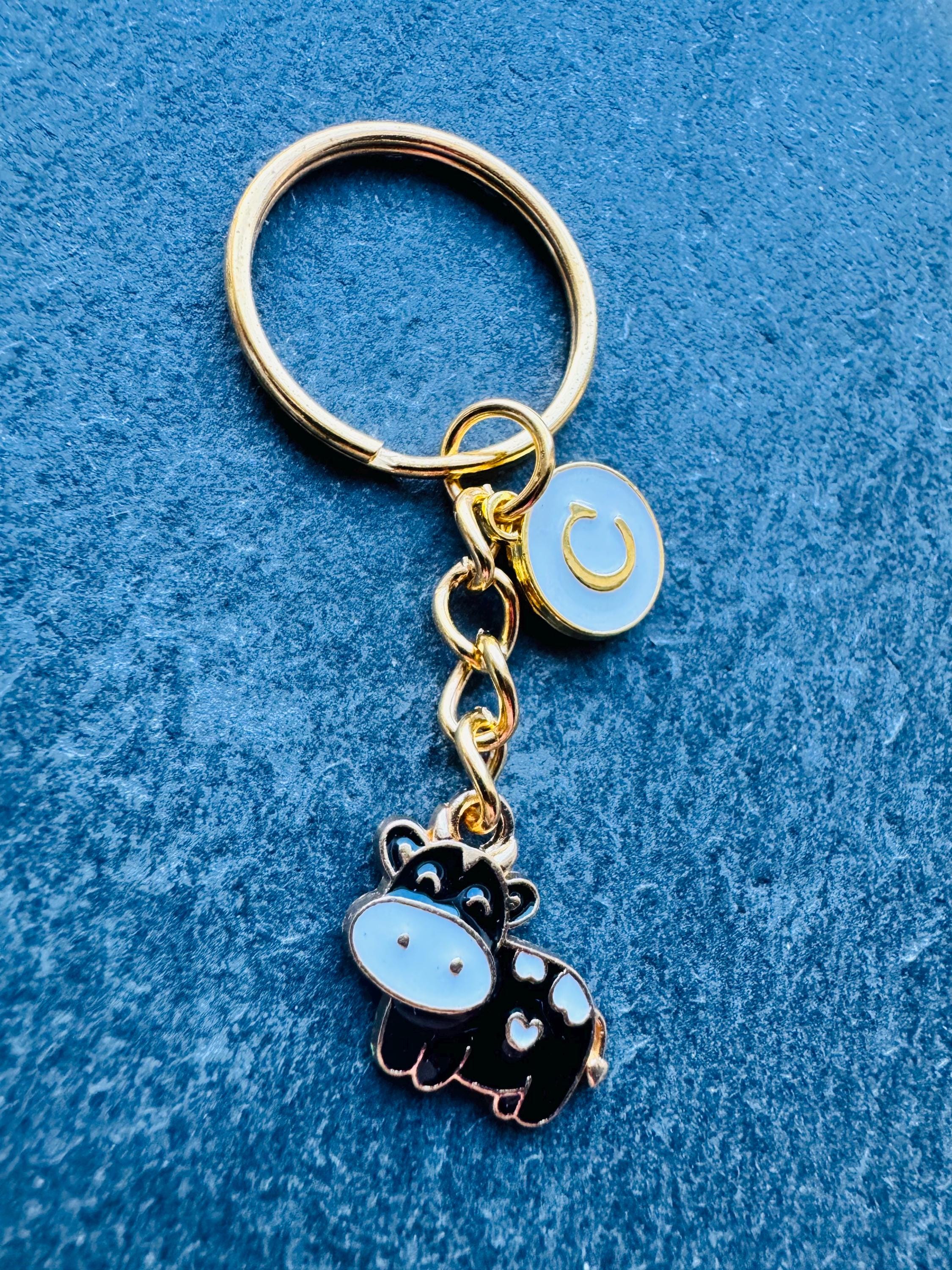 Farm Key Rings Cow Keyring / Cow Initialled Keychain / Farm Animal Gift / Personalised ...