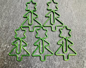 Christmas Tree Paperclips / Green Xmas Tree Clips / Stocking Filllers / Christmas Bookmarks