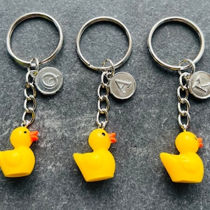 Yellow Duck Keyring / Duck Initialled Keychain / Ducks Gift for her Retro Gift Stocking stuffer Filler Plumber Gift