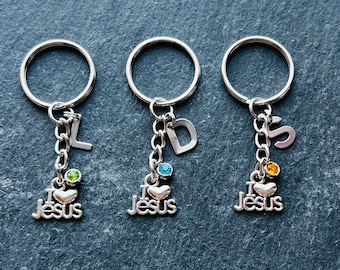 Jesus Keyring / I Love Jesus / Personalised Keychain / Birthstone Keyring / LDS Keychain