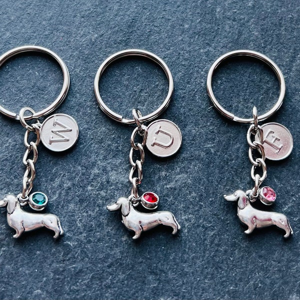 Dachshund Dog Keyring / Sausage Dog Initialled Keychain / Personalised Keyring