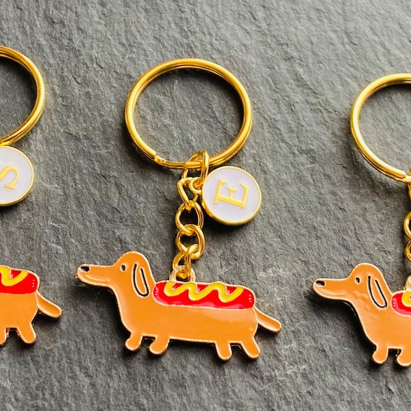 Sausage Dog Keyring / Dachshund Keyring  / Personalised Gift / Hot dog Keyring /